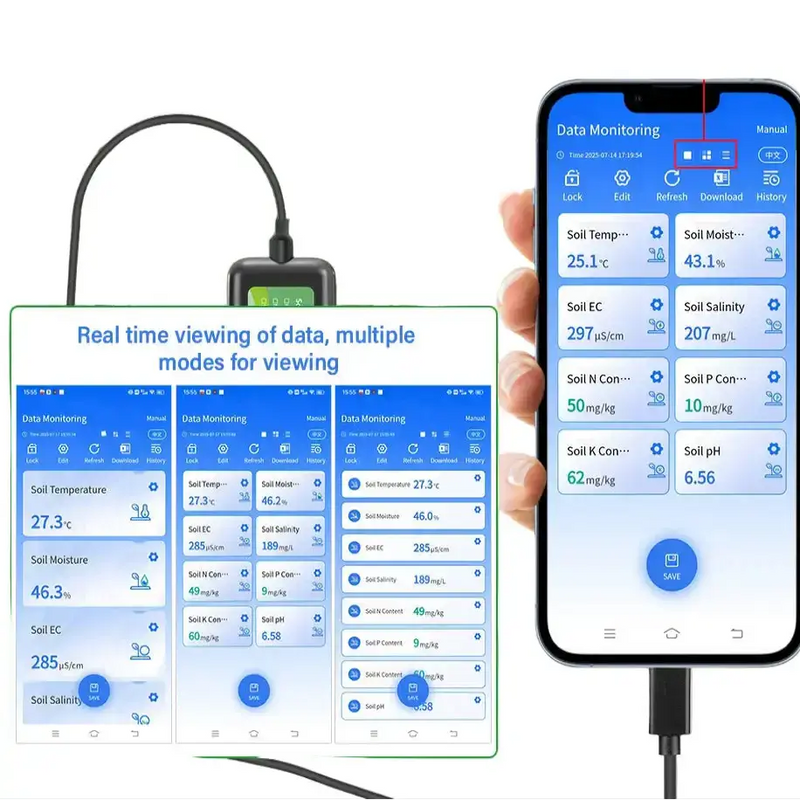 8-in-1 Soil Sensor for pH, EC, Moisture, Temp & NPK Testing by Habicare