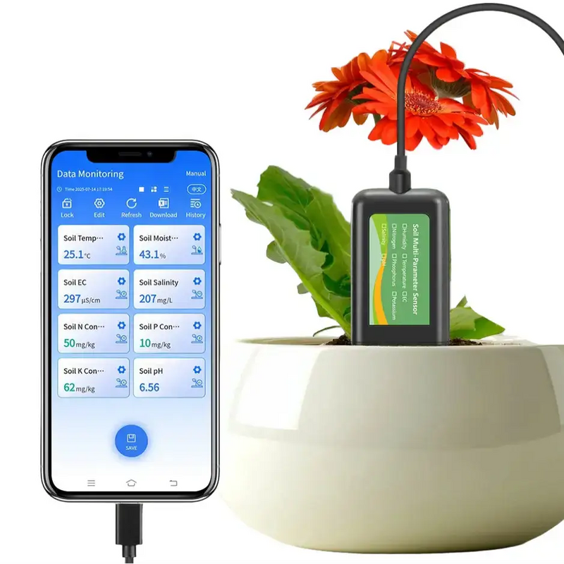 8-in-1 Soil Sensor for pH, EC, Moisture, Temp & NPK Testing by Habicare