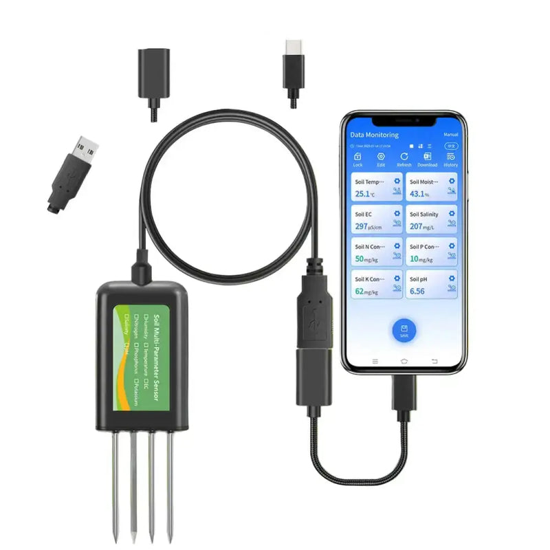8-in-1 Soil Sensor for pH, EC, Moisture, Temp & NPK Testing by Habicare