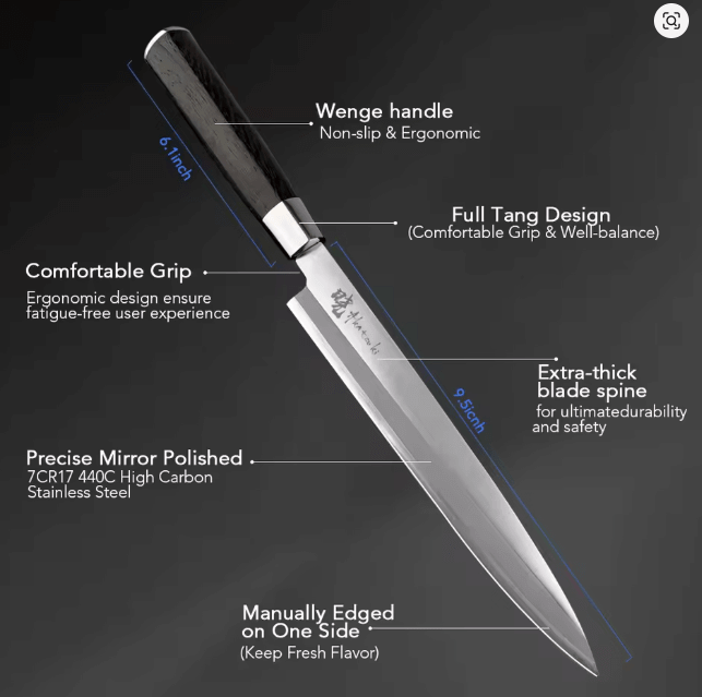 Action Outdoors Miscellaneous Knives 8 Inch Blade Sashimi Sushi Knife for Cutting Sushi with Box