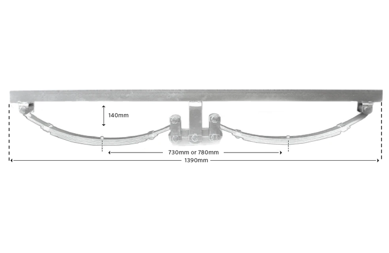 Double Eye Rocker type suspension component showing dimensions of 730mm or 780mm and total width of 1390mm.