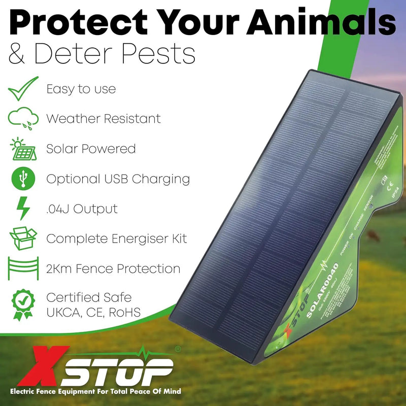 Solar Powered Electric Fence Energiser X-Stop 2Km Range by salelink.co.nz
