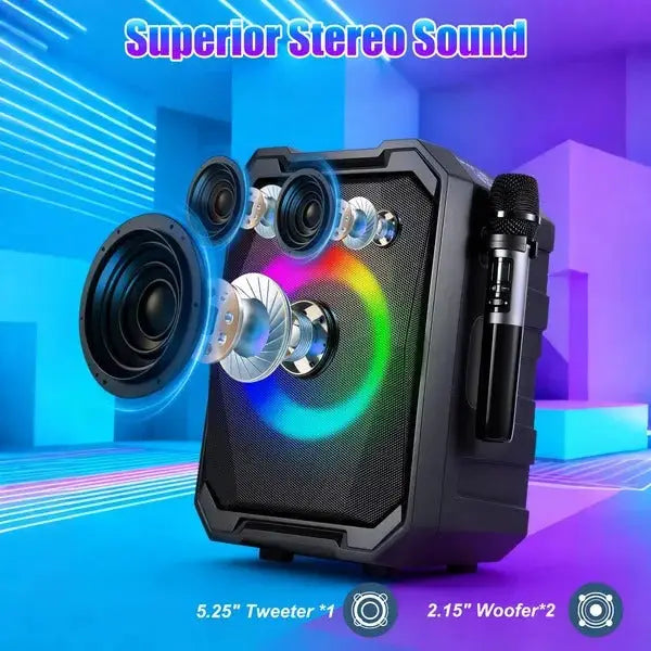 Action Outdoors Limited Portable Wireless Party Speaker with LED Light and Mics Portable Wireless Party Speaker with LED Light and Mics