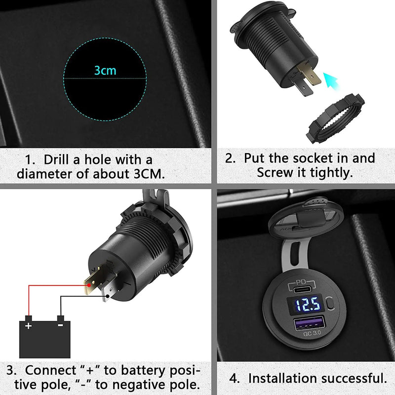 PD Type C USB Car Charger and QC 3.0 Charger 12V Power Outlet Socket ON/Off by salelink.co.nz