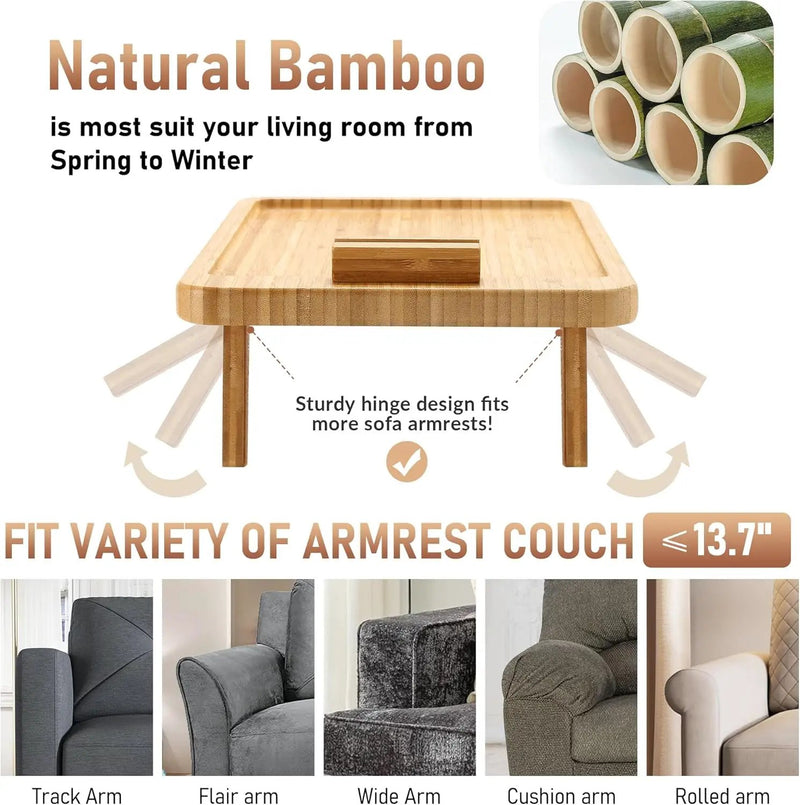 Bamboo Sofa Couch Clip on Side Table Arm Tray by salelink.co.nz