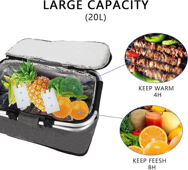 Ecotrek Insulated Picnic Lunch Bag - Large 20L Foldable Soft Cooler Bag JS33001 by ECOTREK