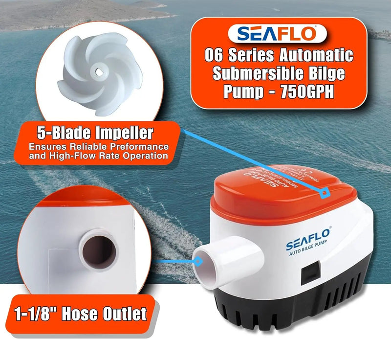 12V 1100GPH Seaflo Automatic Submersible Bilge Pump by salelink.co.nz