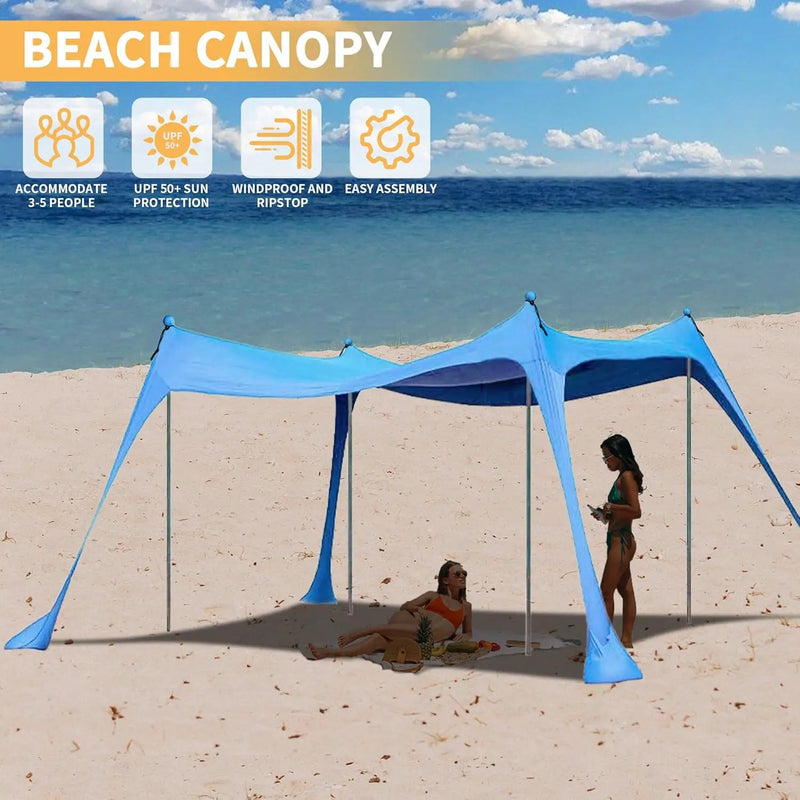 Beach Canopy with 4 Aluminium Poles – UPF 50+ Large Portable Sun Shelter (300 × 300 cm) ZYDZ6024 by ECOTREK