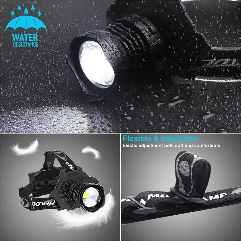 Headlamps XHP70 Super Bright Waterproof 3 x 18650 Batteris Adjustable Focus by dealonline.co.nz