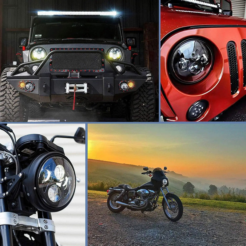 Pair 7'' Inch Round LED Headlights For Jeep Wrangler TJ JK 1997-2017 Motorcycle by salelink.co.nz