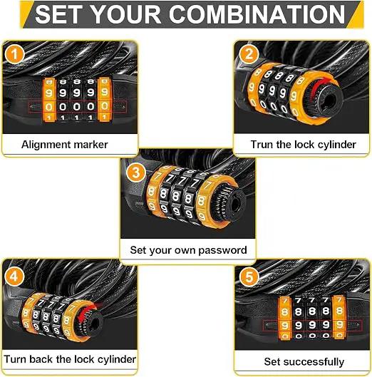 Ecotrek 5 Digit Lock Anti-Theft 120cm Cycle Cable Lock TG533815 by ECOTREK