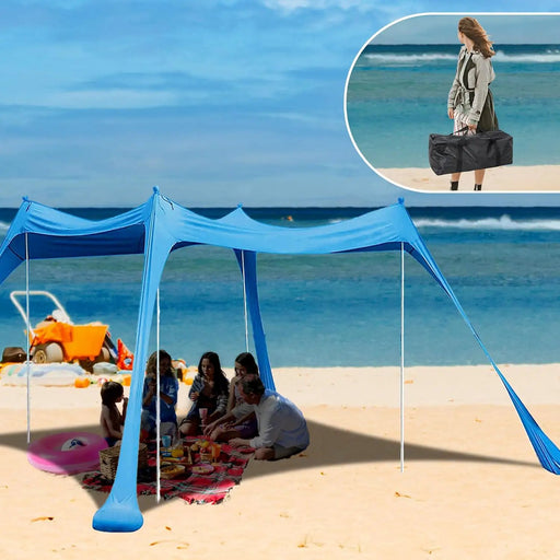Beach Canopy with 4 Aluminium Poles – UPF 50+ Large Portable Sun Shelter (300 × 300 cm) ZYDZ6024 by ECOTREK