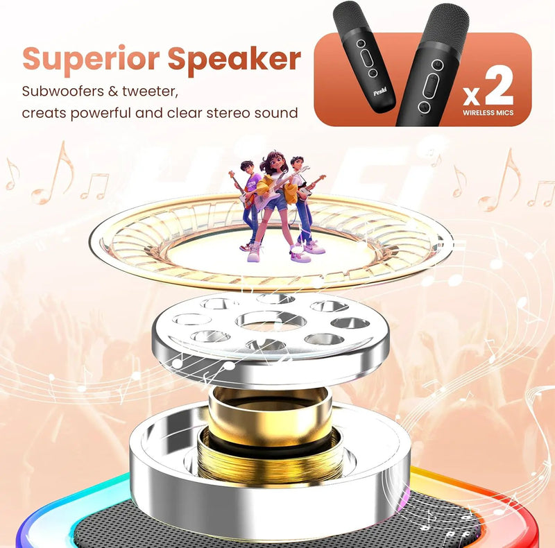 Bluetooth Singing Speaker Karaoke Player with 2 Wireless Microphones by salelink.co.nz