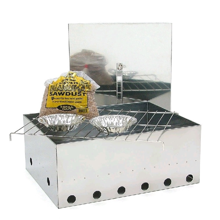 Kilwell NZ Smoker – Original 16.3 Litre Stainless Steel with sawdust and foil dishes.