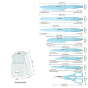 Kitchen Knife Set With Block, 14 Piece BLUE Non-Stick Paint Coating Stainless Steel Knives Set, Anti-Rust And Dishwasher Safe, 12 Knives With Kitchen Shears And Block - Blue by China Dropship