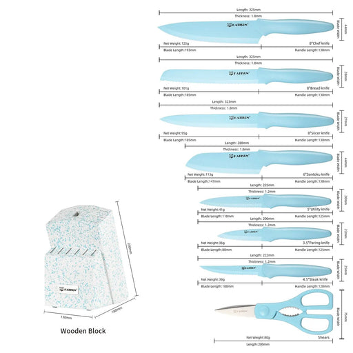 Kitchen Knife Set With Block, 14 Piece BLUE Non-Stick Paint Coating Stainless Steel Knives Set, Anti-Rust And Dishwasher Safe, 12 Knives With Kitchen Shears And Block - Blue by China Dropship
