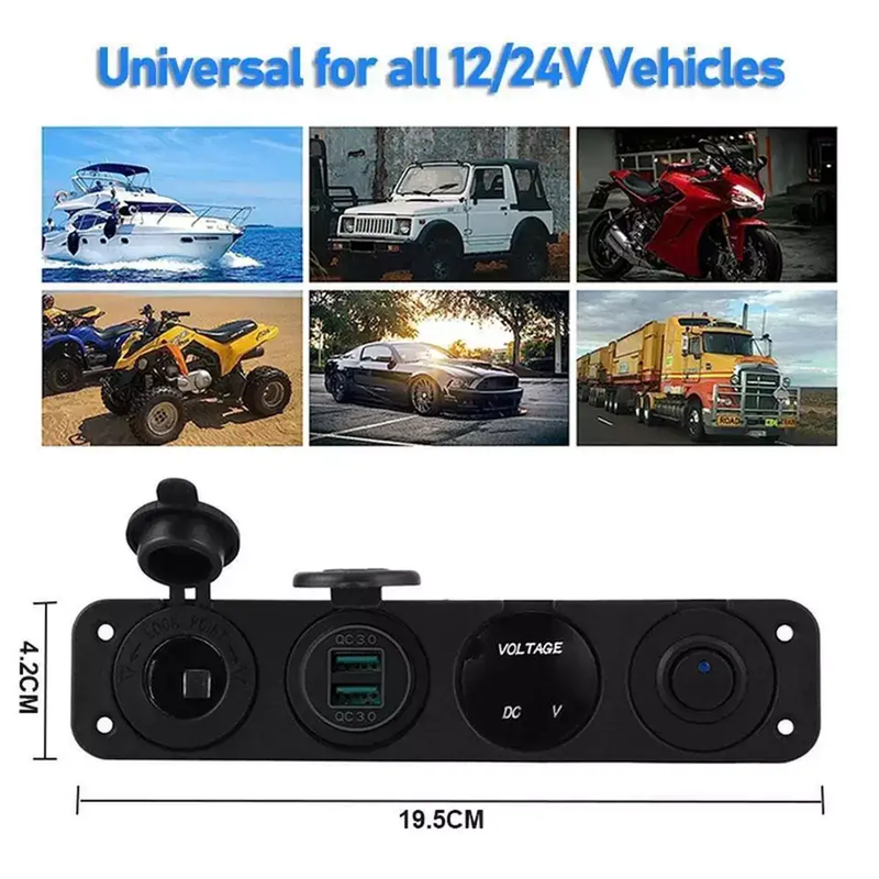 4 in 1 Charger Outlet Socket Panel QC Dua 12V USB Power Outlet Car Switch by salelink.co.nz