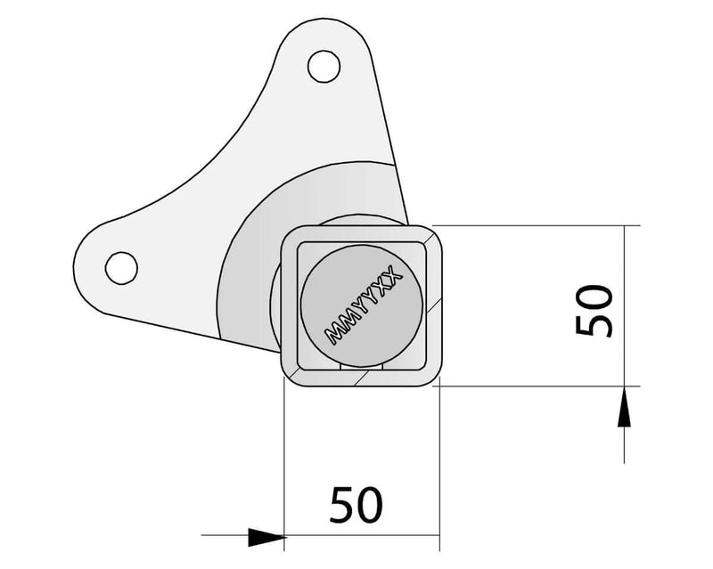 Straight Beam Axle - Tophat Disc - 1750kg - Galvanised design drawing with dimensions of 50mm.