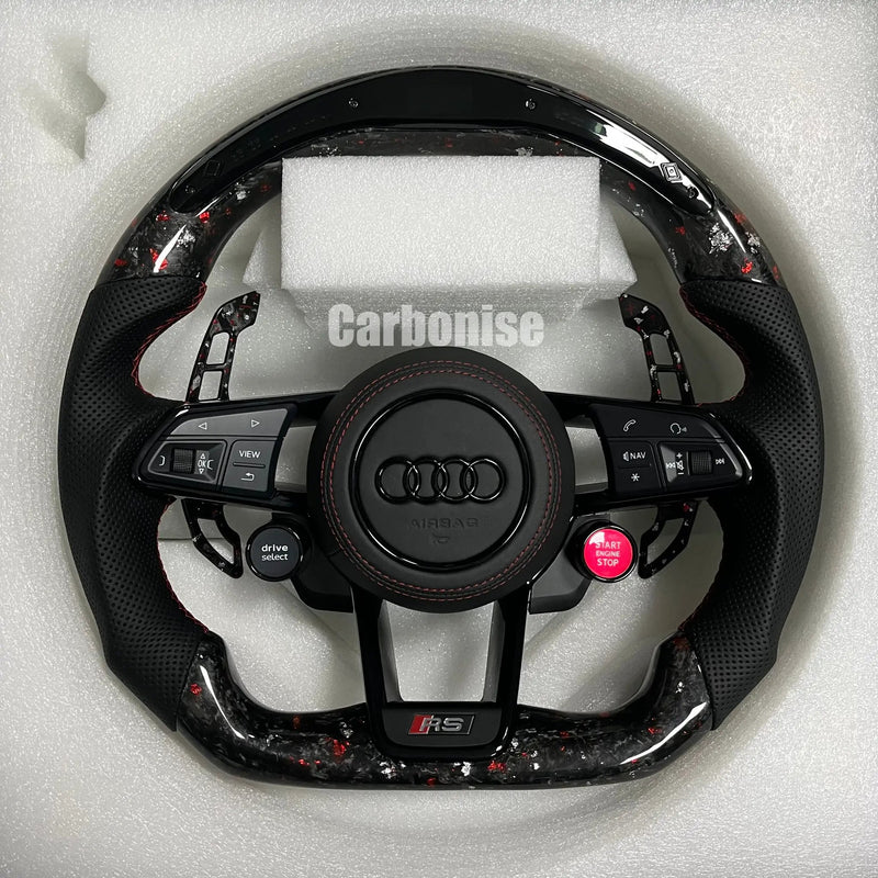 Audi Steering Wheel (Forged Carbon Fiber+Perforated Leather) R8 Style #13 by CARBONISE