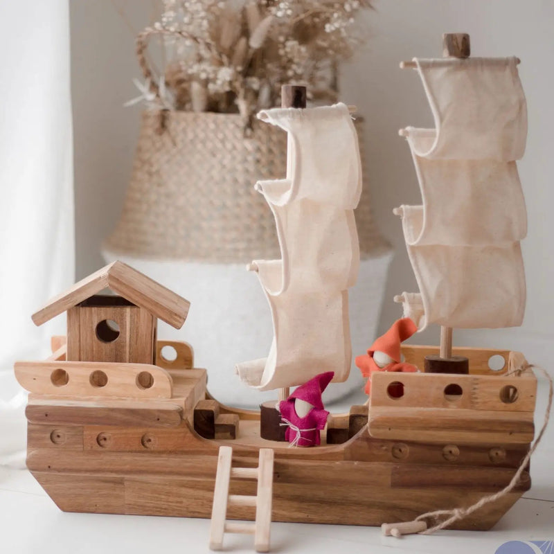 Wooden Pirate Ship - QToys | Wooden Toy NZ by Curious Moonbeam