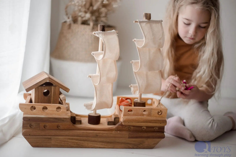Wooden Pirate Ship - QToys | Wooden Toy NZ by Curious Moonbeam