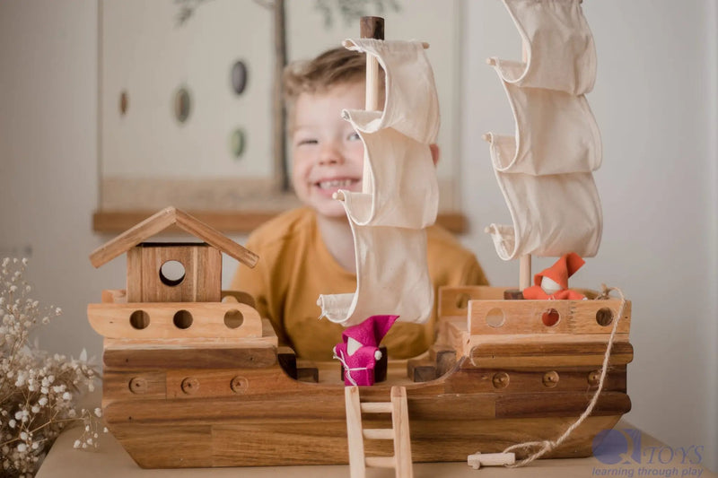 Wooden Pirate Ship - QToys | Wooden Toy NZ by Curious Moonbeam