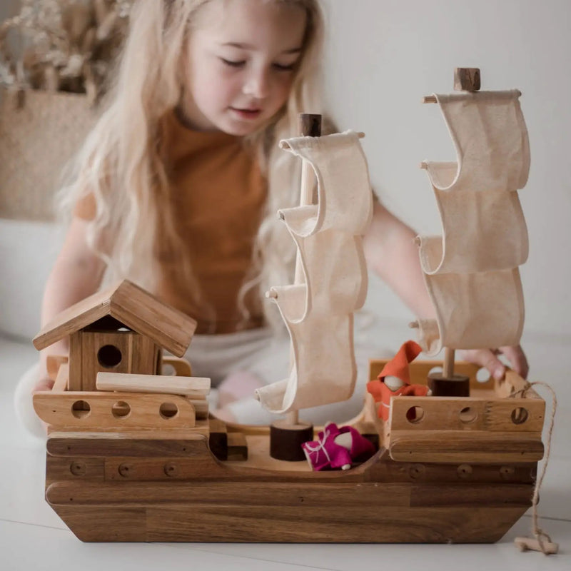 Wooden Pirate Ship - QToys | Wooden Toy NZ by Curious Moonbeam