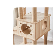 185cm Modern Multi-Level Large Real Solid Wood Cat Tree, Luxury Wooden Cat Tower by dealonline.co.nz