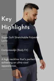 High Neck Compression Full Sleeves T-shirt Navy by Fuaark Nz