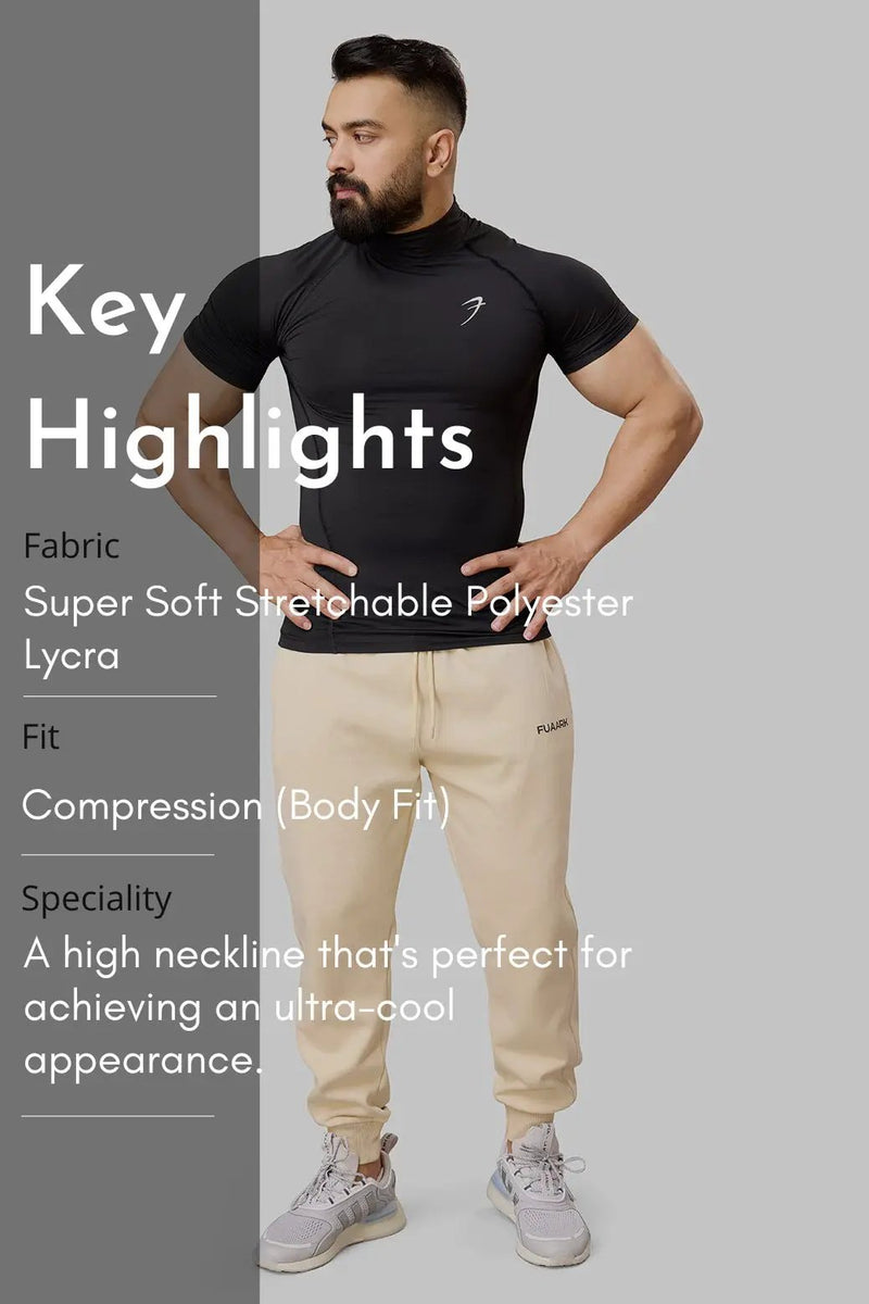 High Neck Compression T-shirt Black by Fuaark Nz