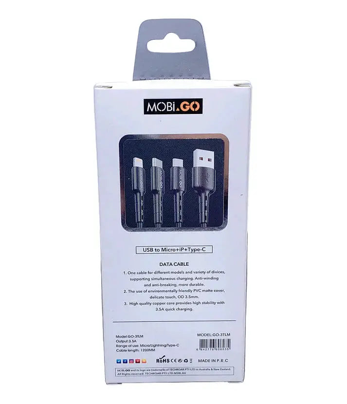 Mobigo 1.2m 3 In 1 Cable GO3TLM by 9eight5