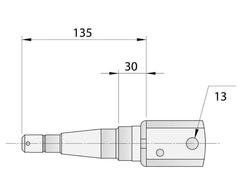 Gull Wing Axle - Non Braked - 1500kg - Bare Metal with dimensions 135mm, 30mm, and 13mm highlighted.