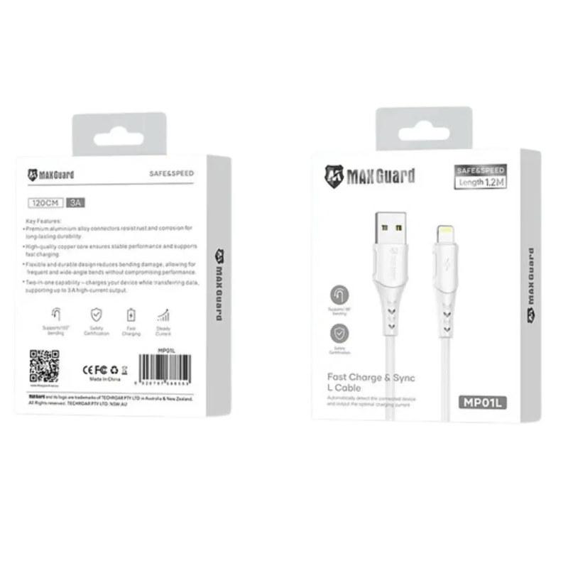 Maxguard 1.2m USB-A to Lightning Cable MP01L by 9eight5