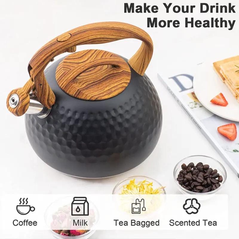 g8buynz g8buynz Whistling 304 Stainless Steel Diamond Pattern Tea Kettle with Wood Grain Handle Whistling 304 Stainless Steel Diamond Pattern Tea Kettle with Wood Grain Handle
