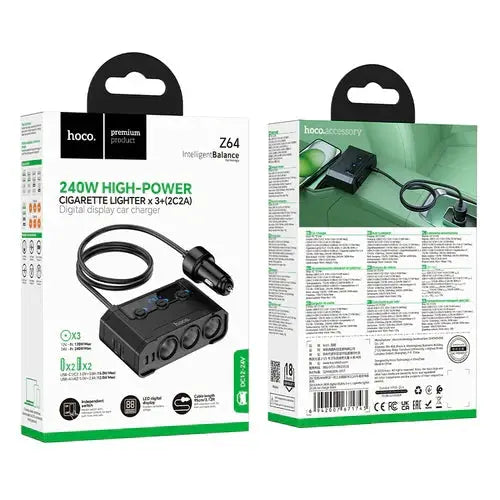 240W Car Charger Hub with 3x Sockets by BroDeals