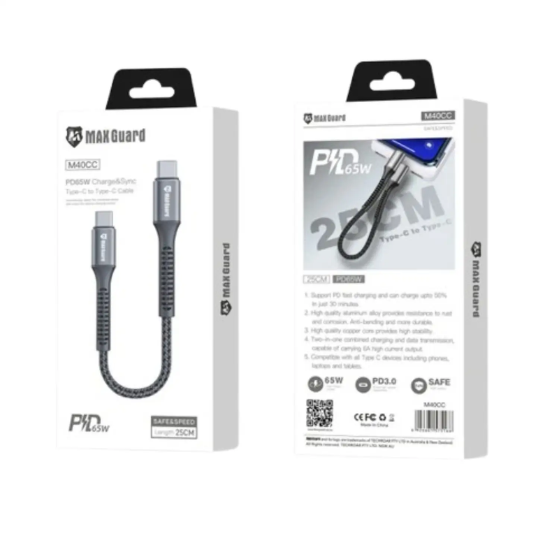 Maxguard 25cm 65W Type-C to C cable M40CC by 9eight5