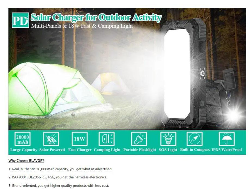 20000mAh Solar Charger Power Bank by salelink.co.nz