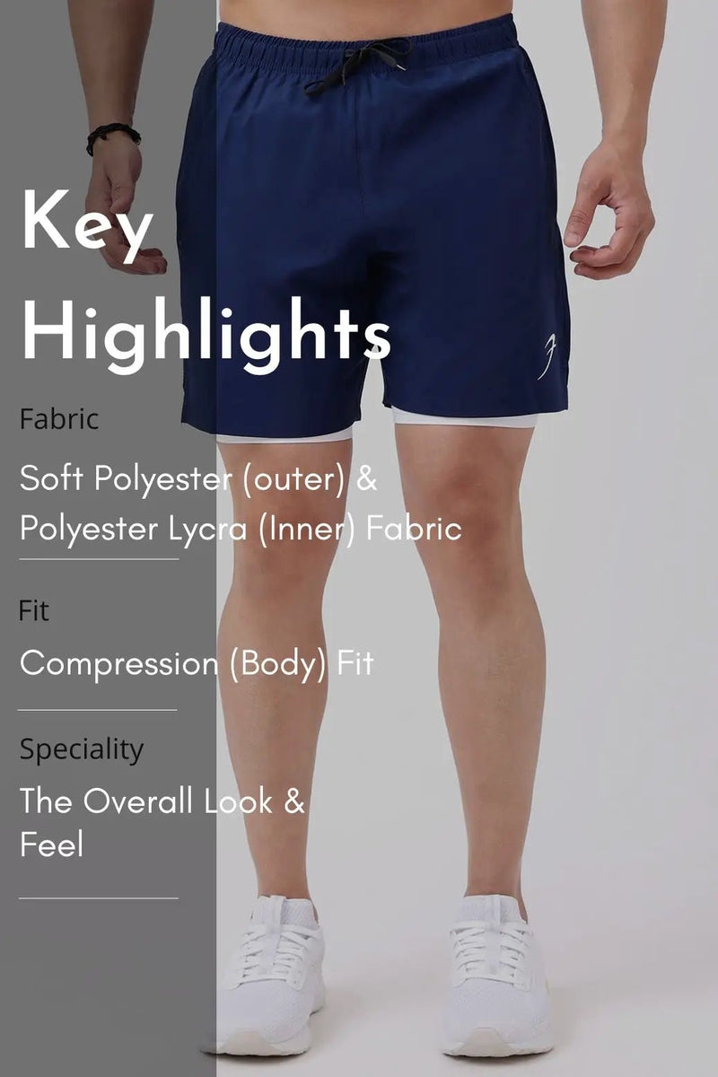 2 in 1 Compression Shorts Navy by Fuaark Nz