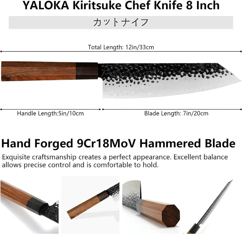8 Inch Gyuto Knife - Professional Japanese Chef Knife - 3 Layers 9CR18MOV High Carbon Steel - Hand Hammered Blade Kitchen Knife - Santoku Knife by China Dropship