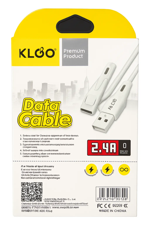 Frankly Cotton KLGO White Data Cable 2.4a Type C 3m Length by Nest & Stem Homewares