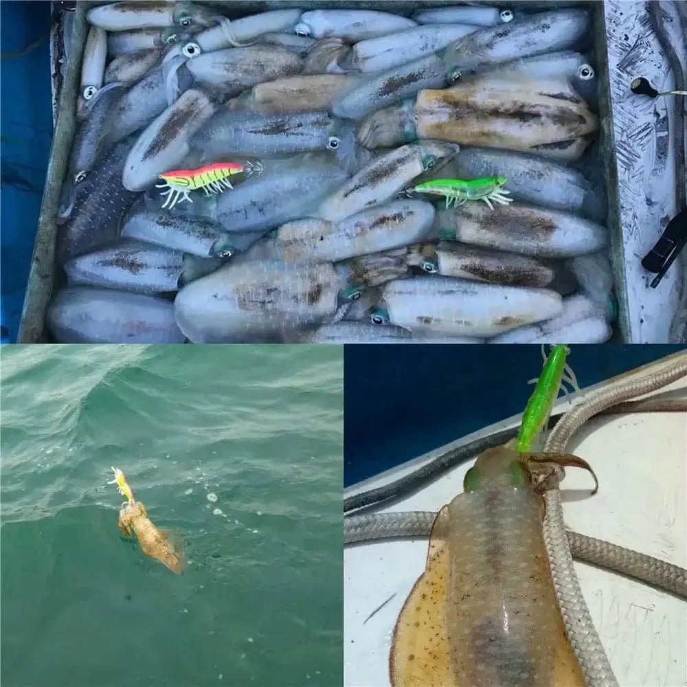 China China 8Pcs/bag Luminous 20g Squid Fishing lure Shrimp Jigs Wood lure 3D Eyes Octopus lures Cuttlefish Artificial bait jigging hook