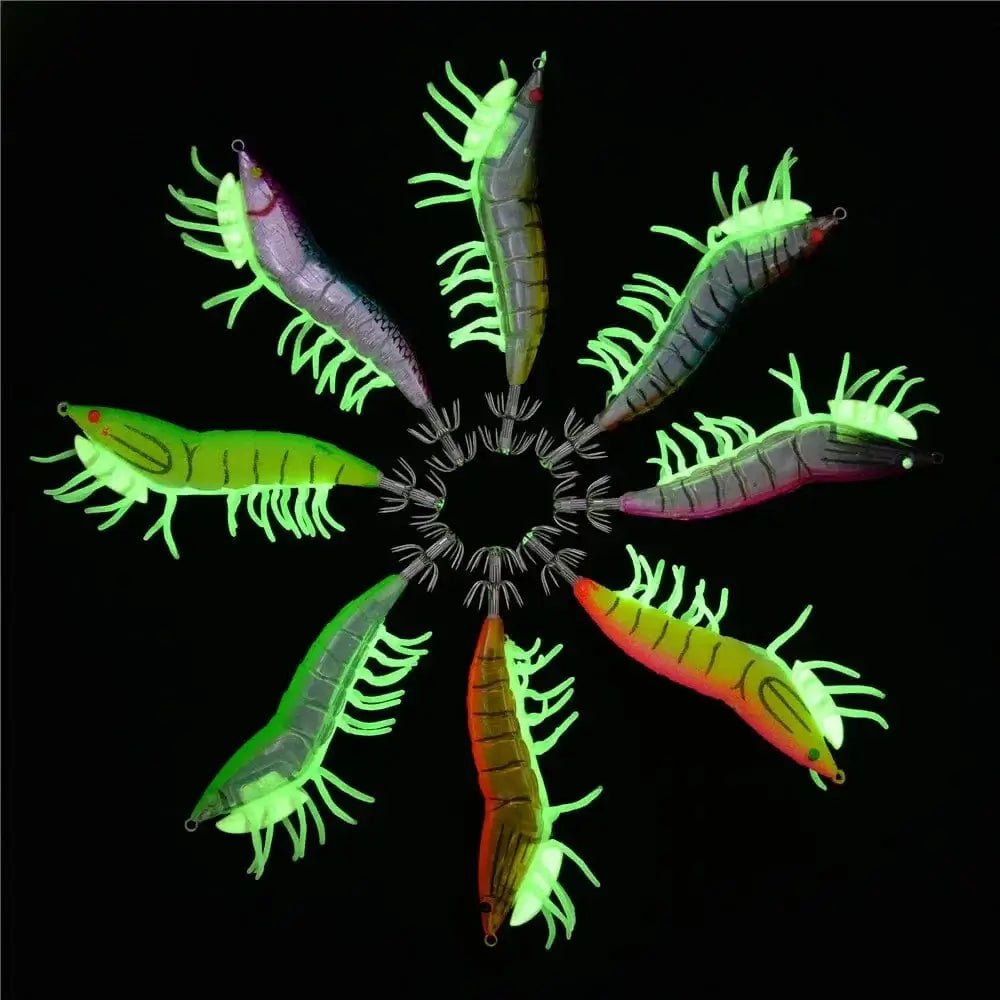 China China 8Pcs/bag Luminous 20g Squid Fishing lure Shrimp Jigs Wood lure 3D Eyes Octopus lures Cuttlefish Artificial bait jigging hook