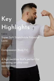 High Neck Compression T-shirt White by Fuaark Nz