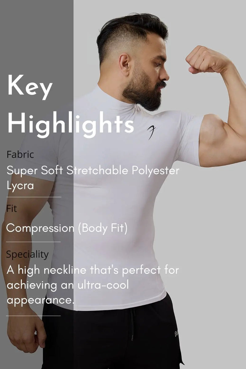 High Neck Compression T-shirt White by Fuaark Nz