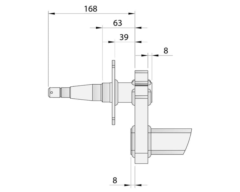 Technical drawing of a Drop Beam Axle with dimensions labeled, showcasing design features and specifications.