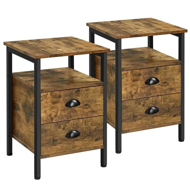 1 Pair Side Table with 2 Drawers by Yaheetech