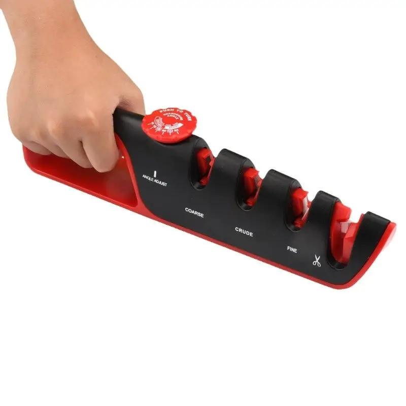 4-in-1 Quick Knife Sharpener Whetstone For The Kitchen Red and black Bagged by China Dropship