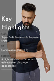 High Neck Compression T-shirt Navy by Fuaark Nz