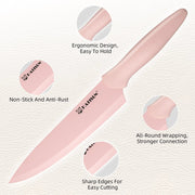 Kitchen Knife Set With Block, 14 Piece Pink Non-Stick Paint Coating Stainless Steel Knives Set, Anti-Rust And Dishwasher Safe, 12 Knives With Kitchen Shears And Block Pink - Pink by China Dropship