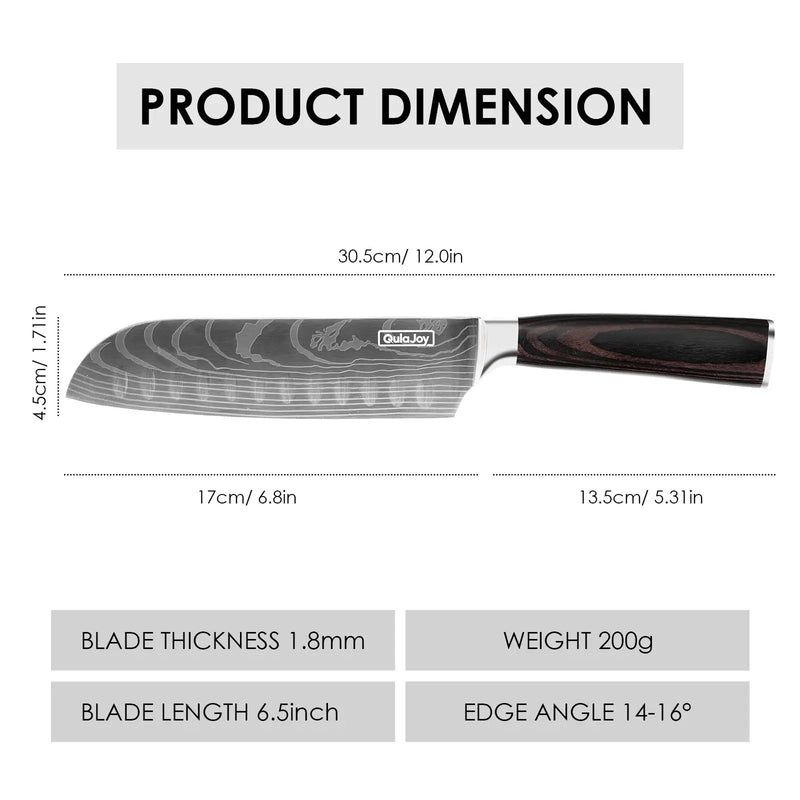 Qulajoy Santoku Knife, High Carbon Stainless Steel Chef Knife Japanese Kitchen Knives With Ergonomic Pakkawood Handle, Chopping Knife For Home Kitchen Cooking - Santoku Knife by China Dropship